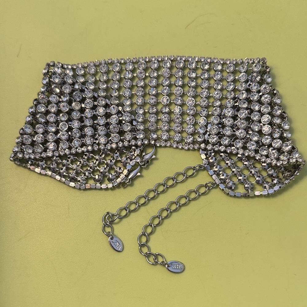Zara Silver Crystal Necklace chocker with crystals